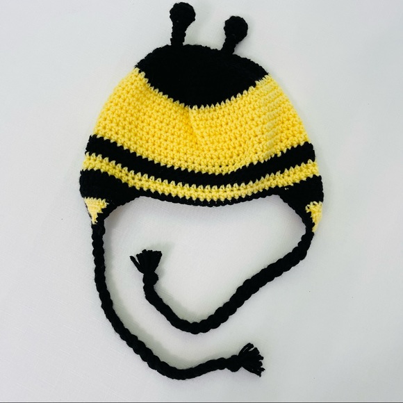HANDMADE Crochet BEE Beanie crocheted BEE hat Toboggan with tassels yellow black - Picture 4 of 9